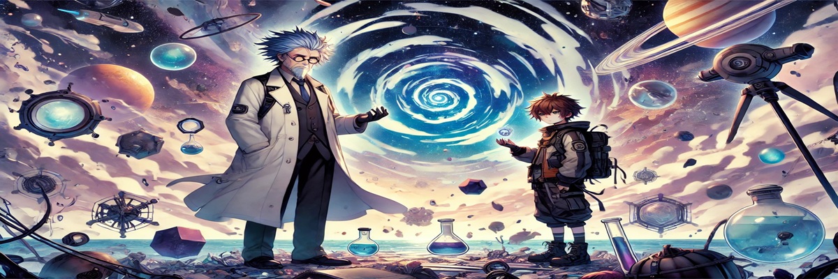Anime-style Rick and Morty in a cosmic alien world with portals, reflecting the show’s surreal and reimagined tone