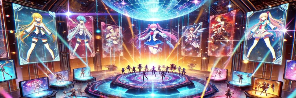 Colorful anime-style illustration of a virtual festival stage with characters, music, and fans celebrating, symbolizing Aniplex Online Fest 2025.