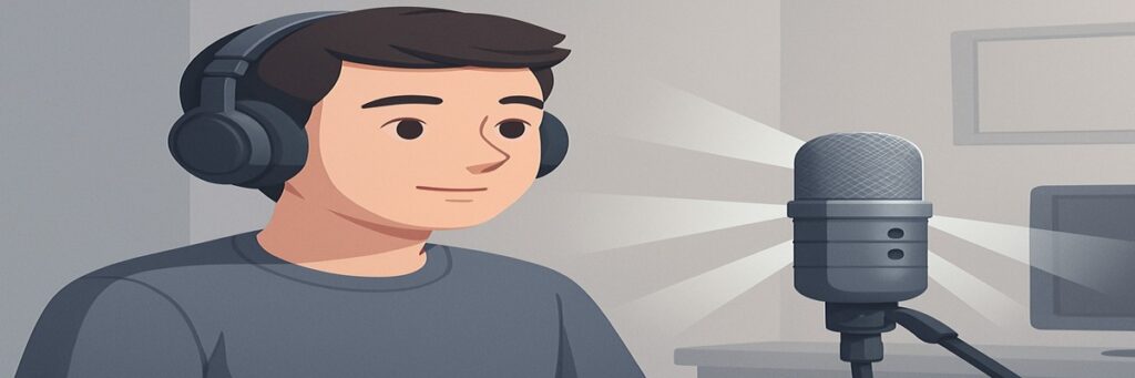 Voice actor recording with an adaptive beamforming microphone that follows movement for clear, consistent sound