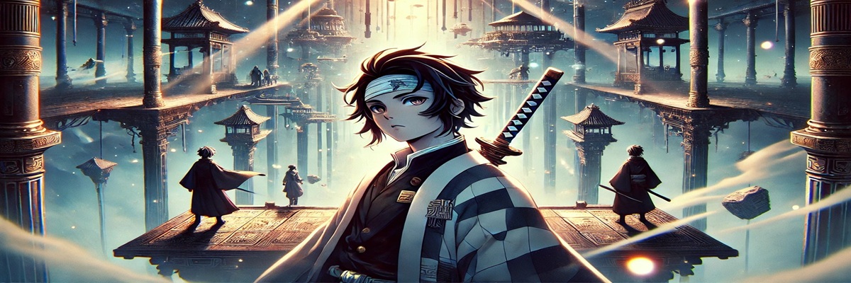 Illustration of Demon Slayer’s main heroes in Infinity Castle setting, highlighting English and Japanese voice cast and the anime’s full journey