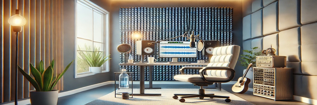 Professional voiceover booth with microphone and acoustic panels designed to support vocal health and long recording sessions