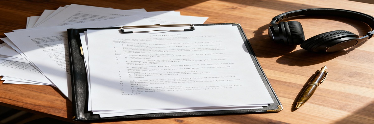 Person recording voice-over in a creative home studio environment