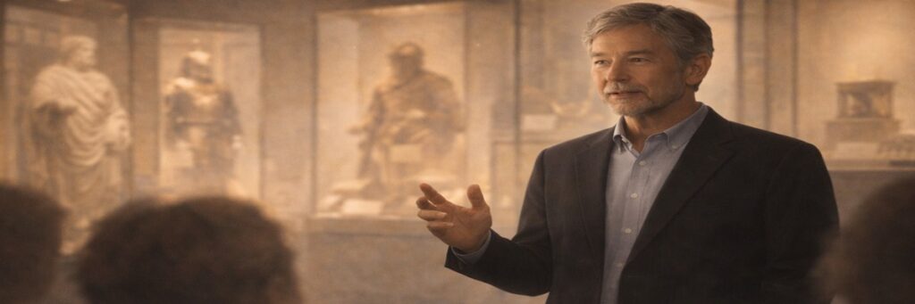 Museum audio description voiceover guiding visitors through cultural and historical spaces