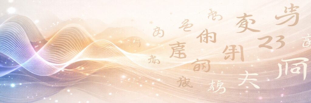 Abstract visual showing sound waves transforming across languages, representing the debate between AI dubbing and human voice performances