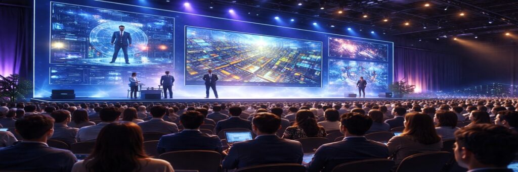 developers attending a large game development conference keynote presentation