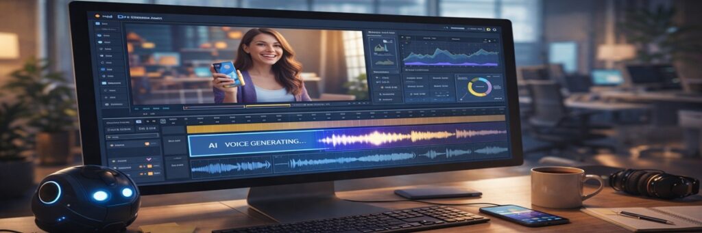 digital advertising dashboard showing automated voiceover being added to a video ad