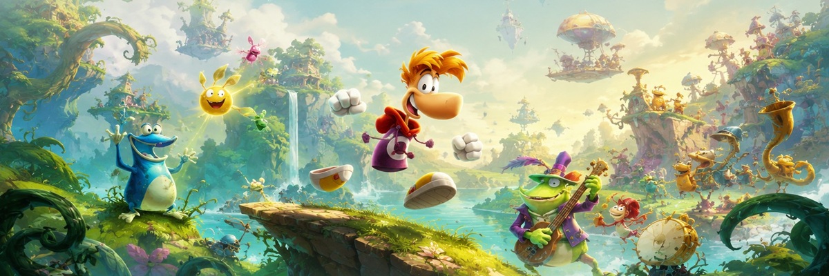 Billy West alongside Rayman artwork promoting Rayman Legends Retold with updated visuals from Ubisoft's 2026 revival announcement