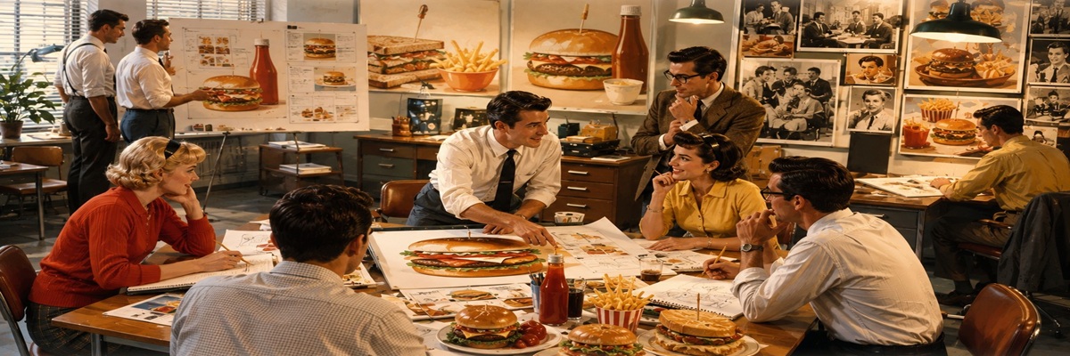 Vintage-inspired Heinz advertising concept featuring food imagery that suggests ketchup without showing the product