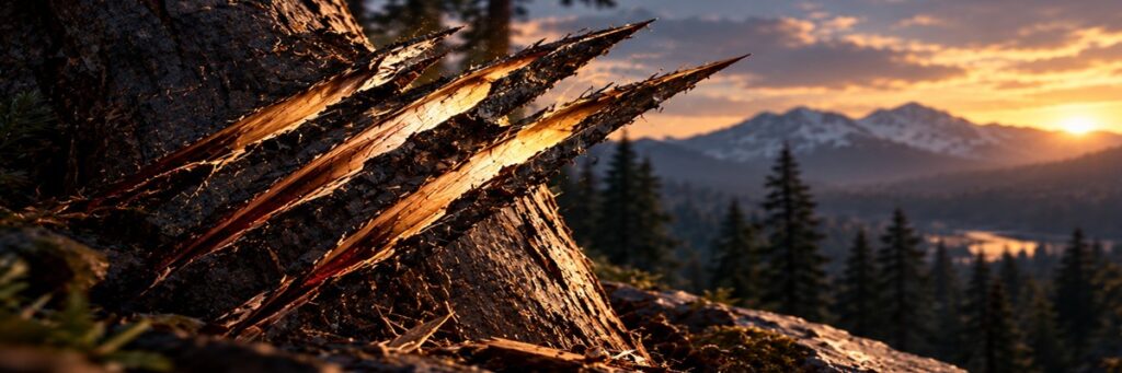 Deep claw marks carved into a tree in a rugged mountain forest, evoking Marvel’s Wolverine and its SDCC 2026 showcase.